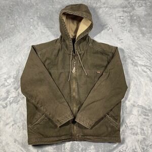 Wolverine Sherpa Lined Canvas Hooded Jacket Men's XL‎ Brown Workwear Outdoor